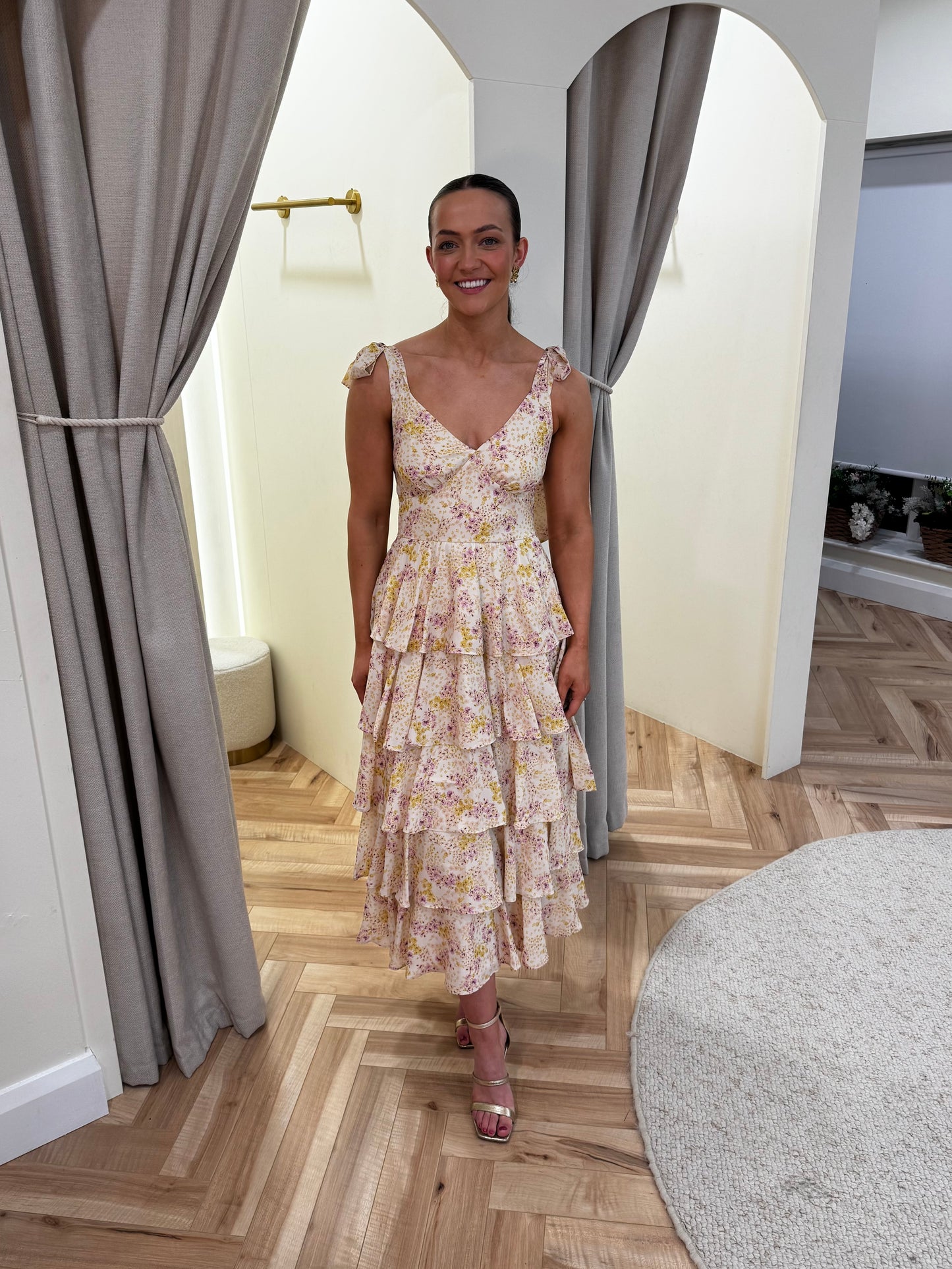 Fiore Tie Ruffle Midaxi Dress in Ditsy Floral