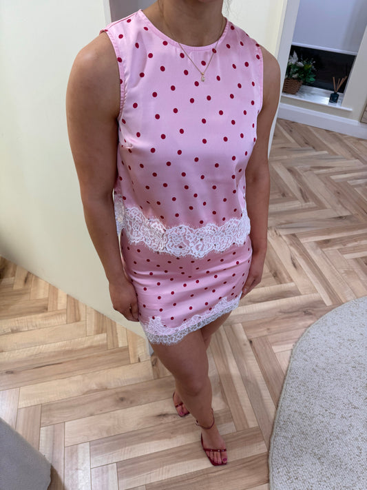 Roma Top in Pink & Red Polka Dot