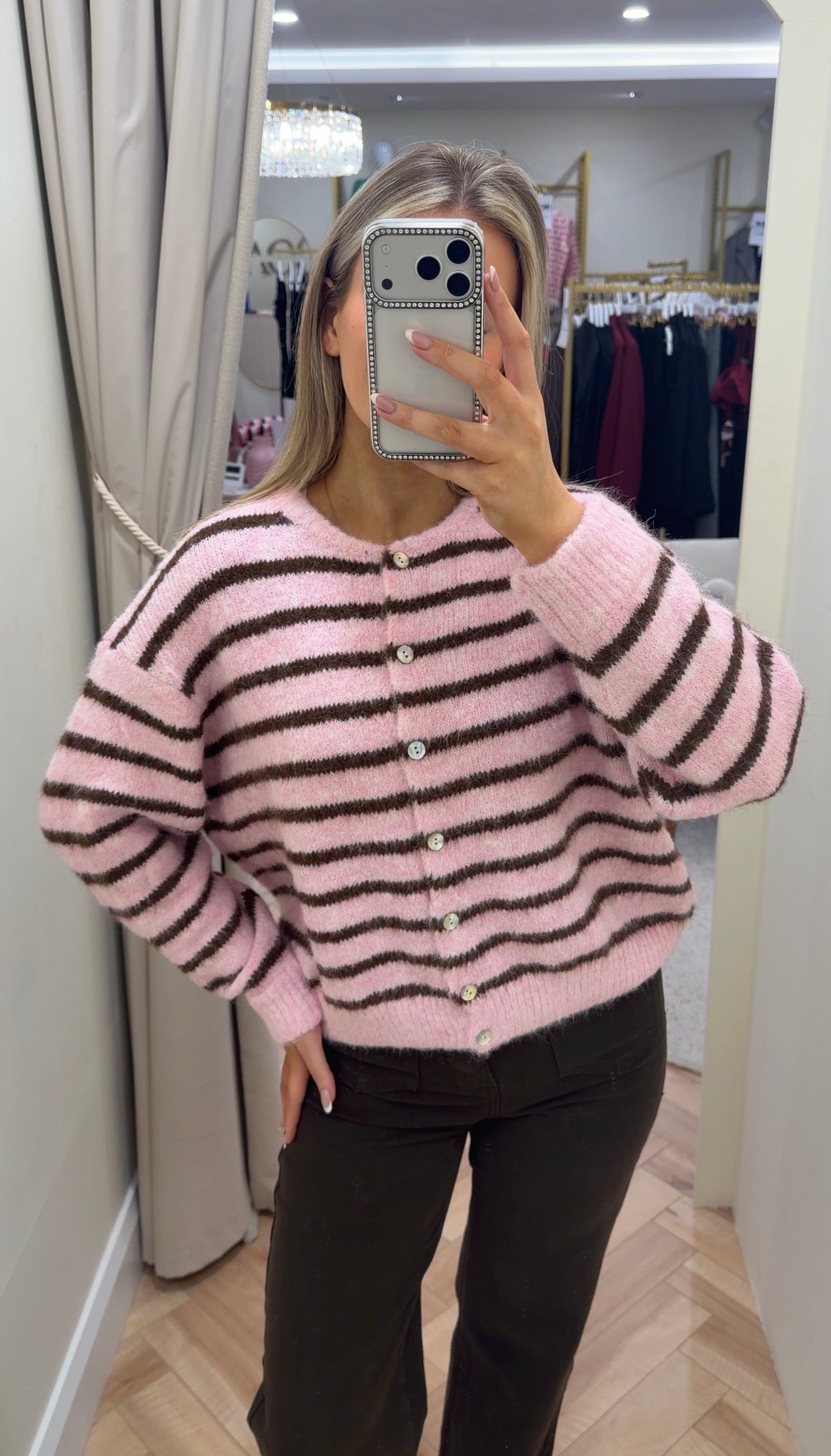 Lorrie Cardigan in Pink & Chocolate