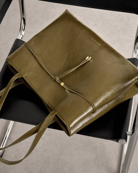 Lori Patent Crackle Tote Bag in olive