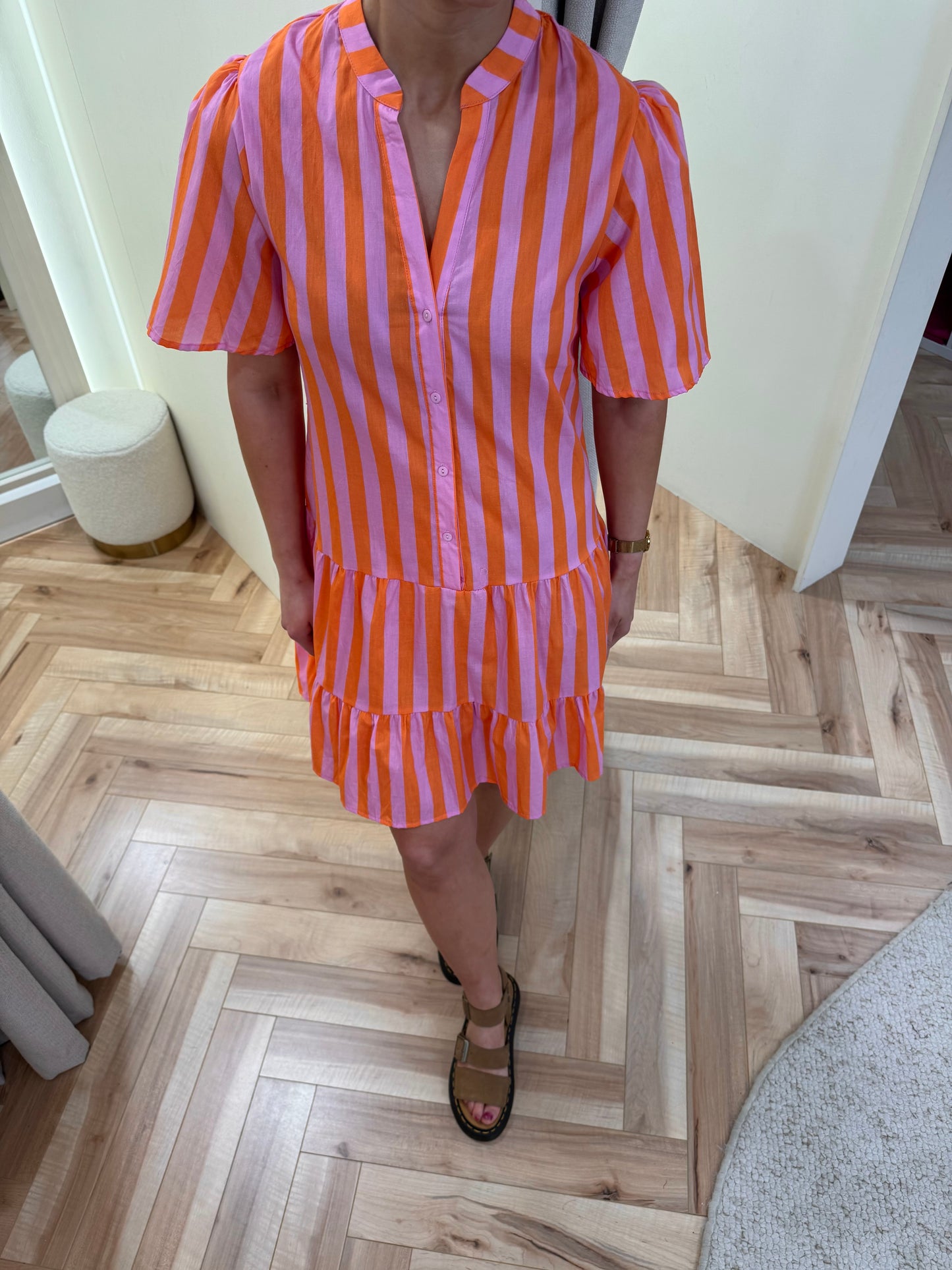 Capri dress in Orange and pink stripe