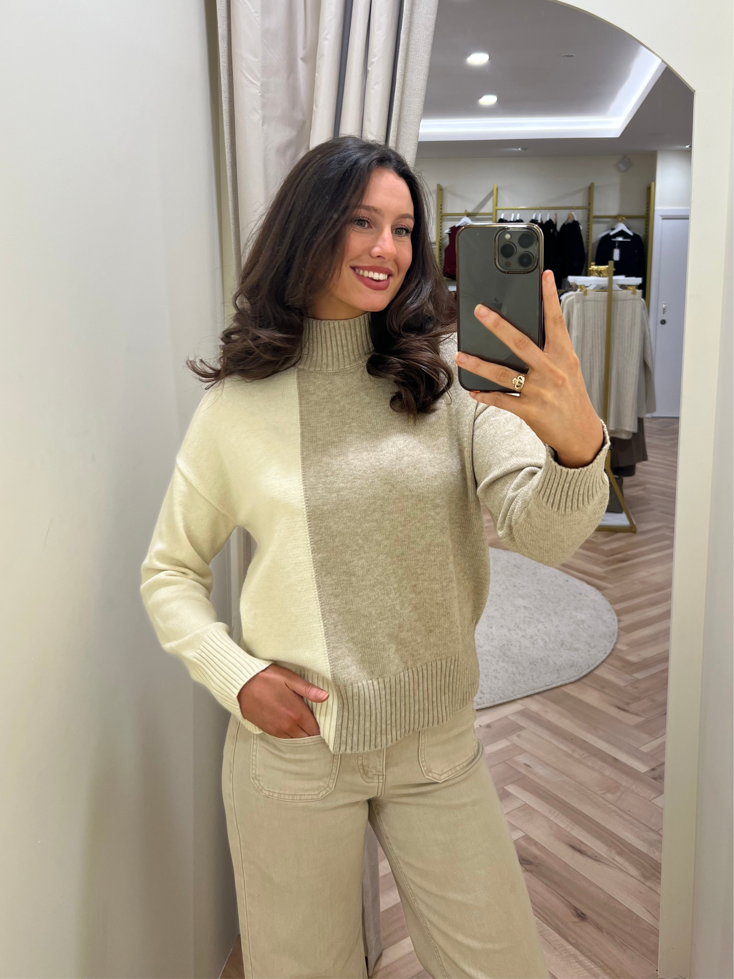 Vilotty Contrast Knit Jumper in Natural Melange