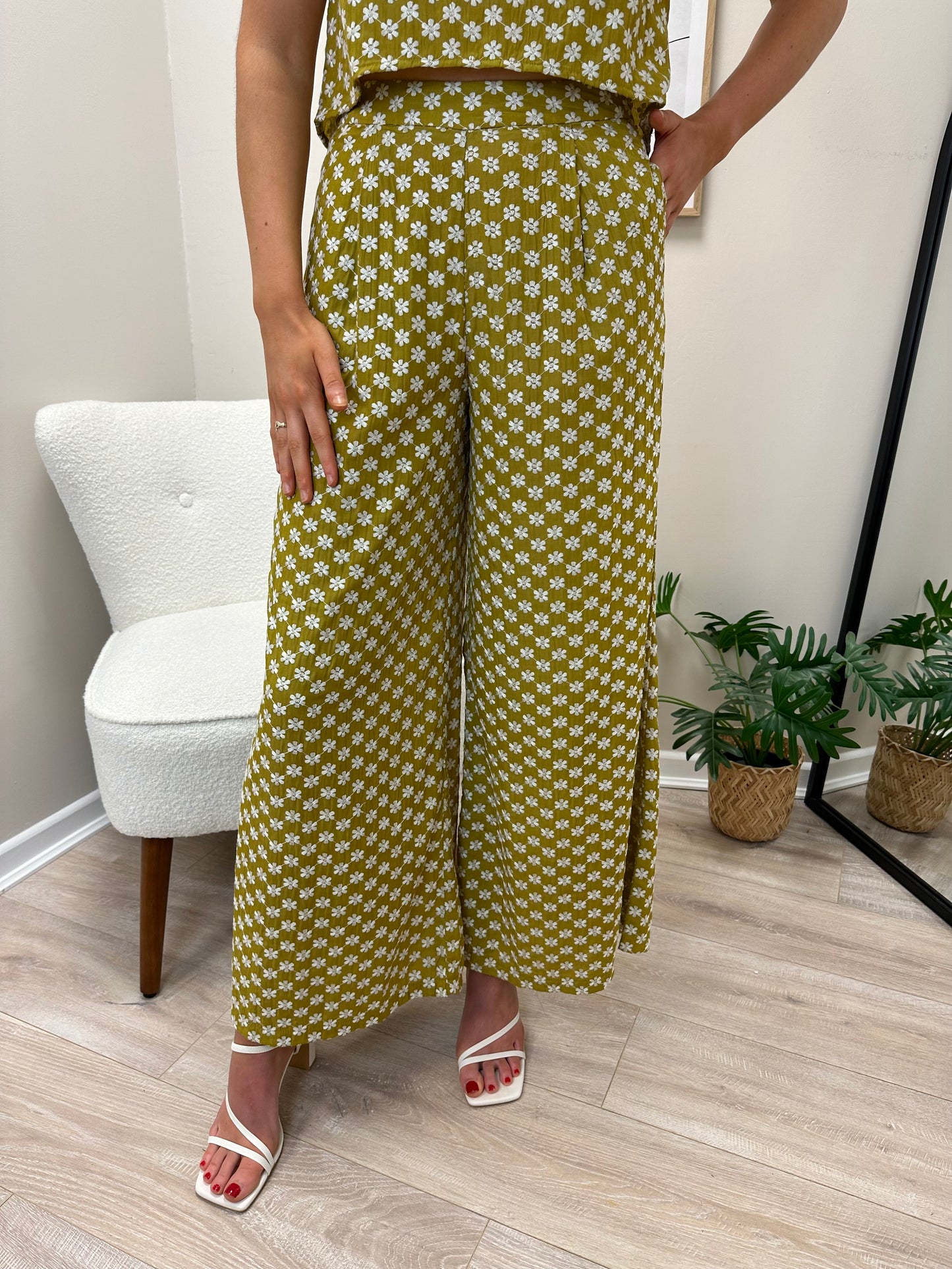 Traffic People Evie Palazzo Trousers In Green