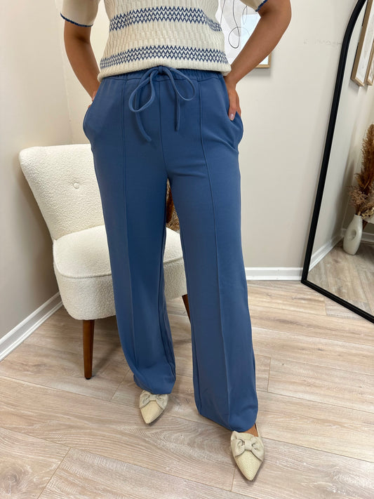 Highwaisted Wide Leg Trousers in Bijou Blue