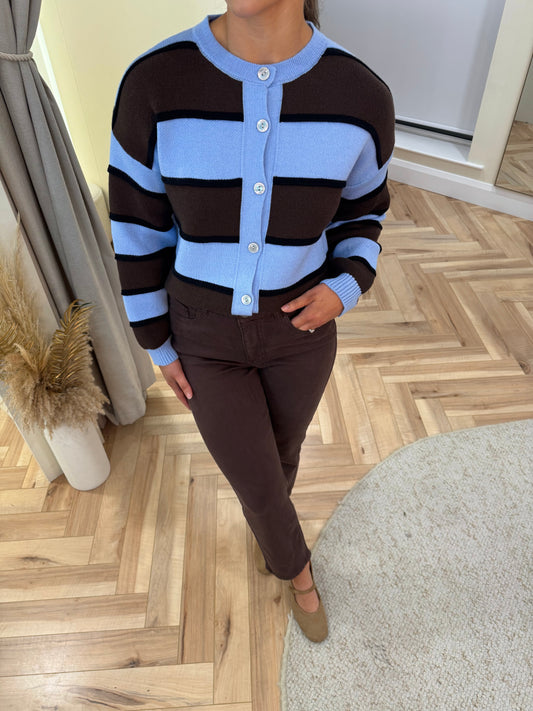 Bronte Stripe Cardigan in Brown & Blue
