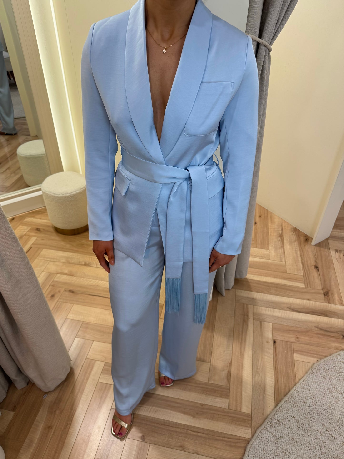 Sienna Blazer in Light Blue Satin