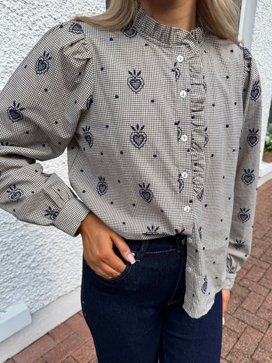 Iheloza Shirt in Birch/Dark Blue Check