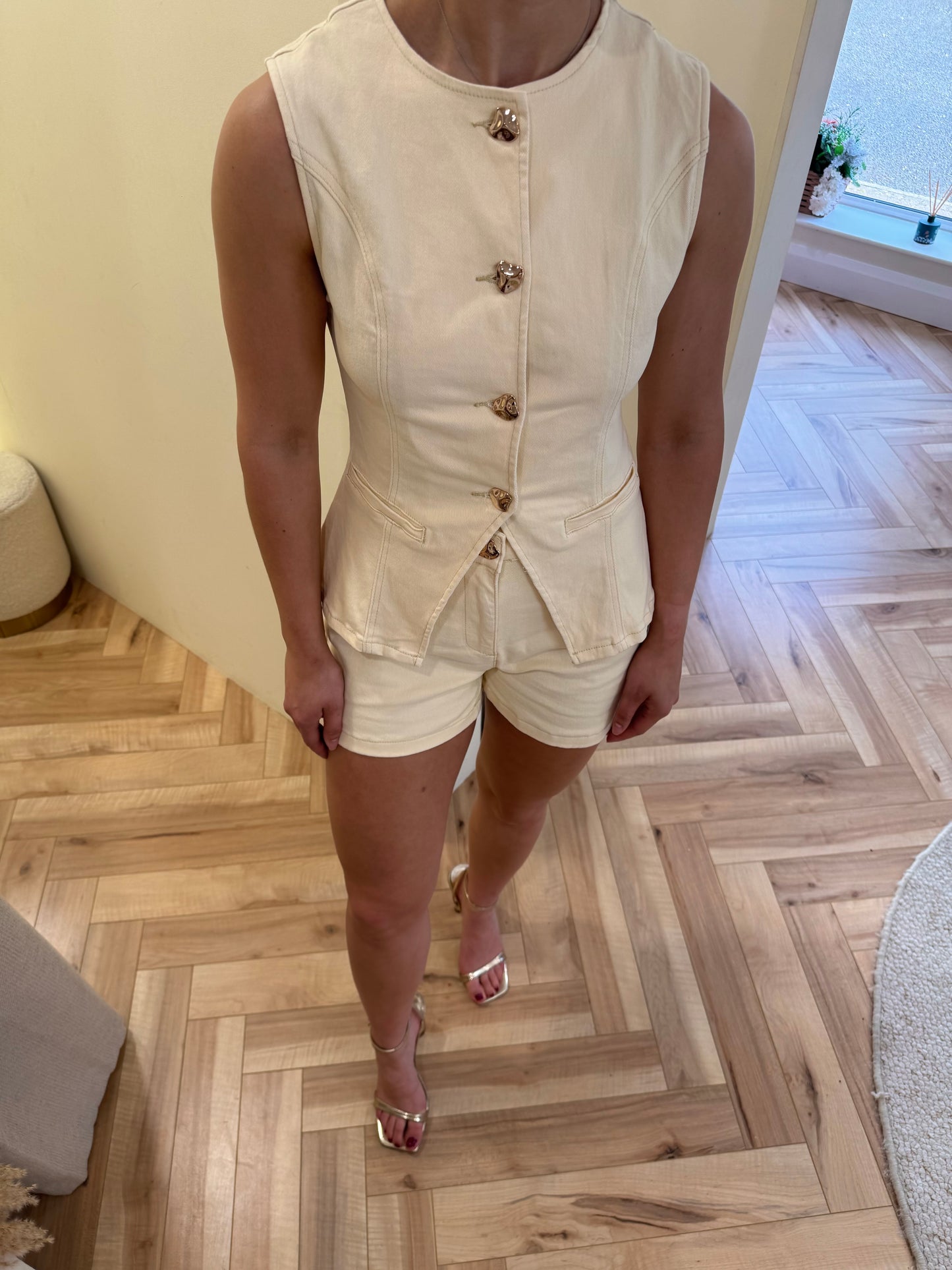 Katie Denim Waistcoat in Cream