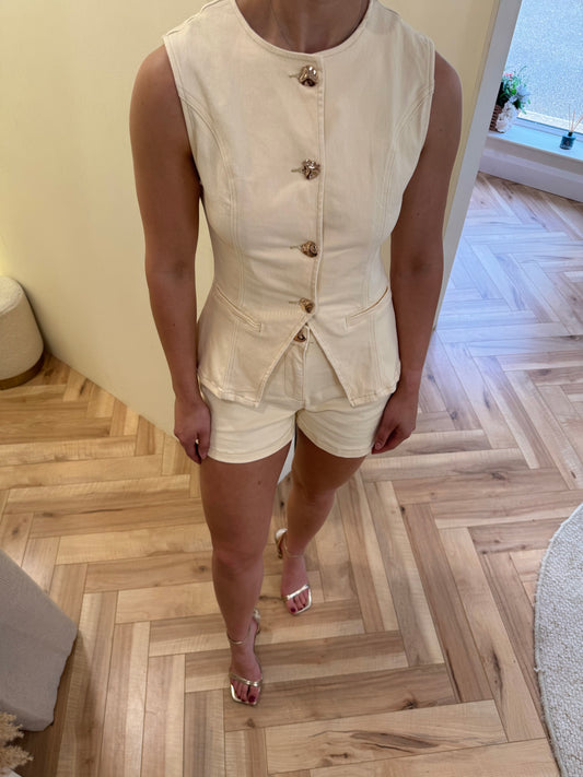 Katie Denim Waistcoat in Cream