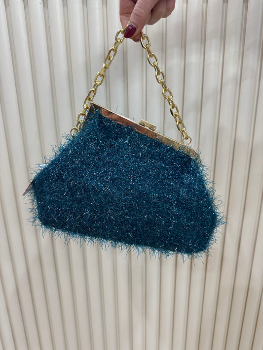 Teal sparkly clutch bag