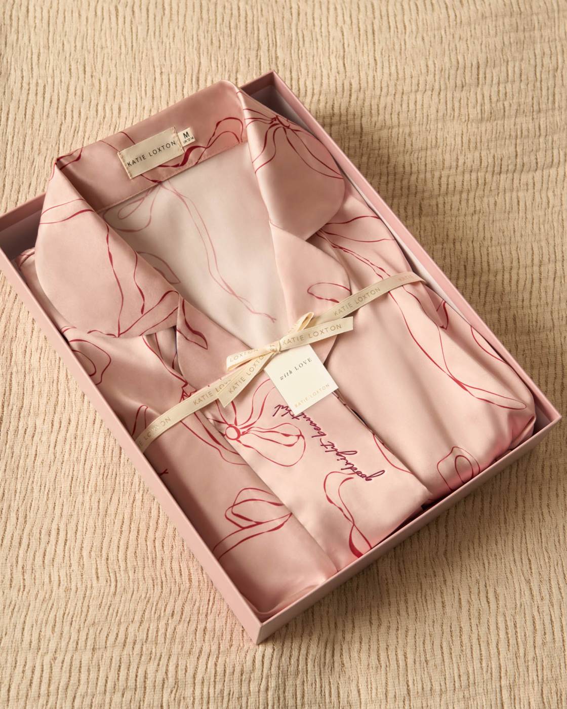 Bow Print Pyjama Gift Set in Pink and Cherry