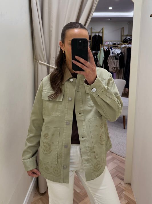 Objjessy denim jacket in tea green