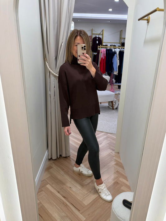 Black faux plain leather look leggings