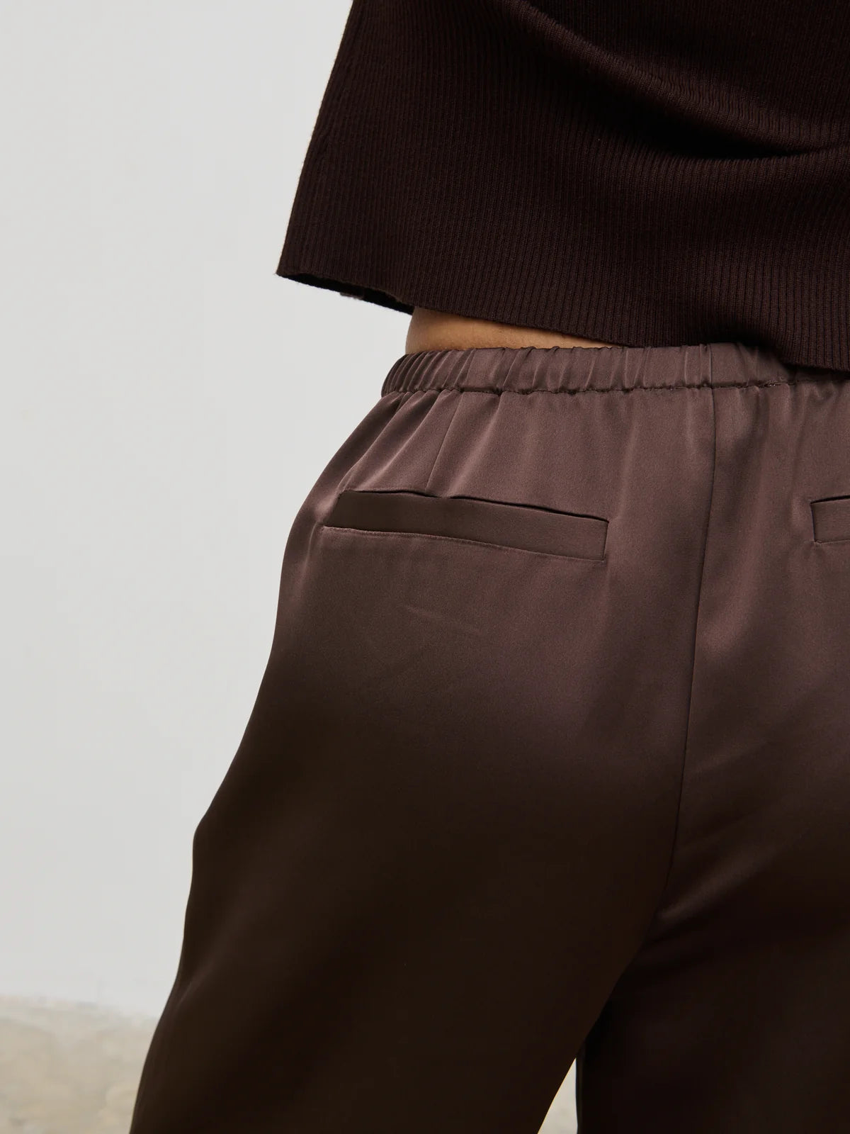 Breya Satin Drawstring Trousers in Fig
