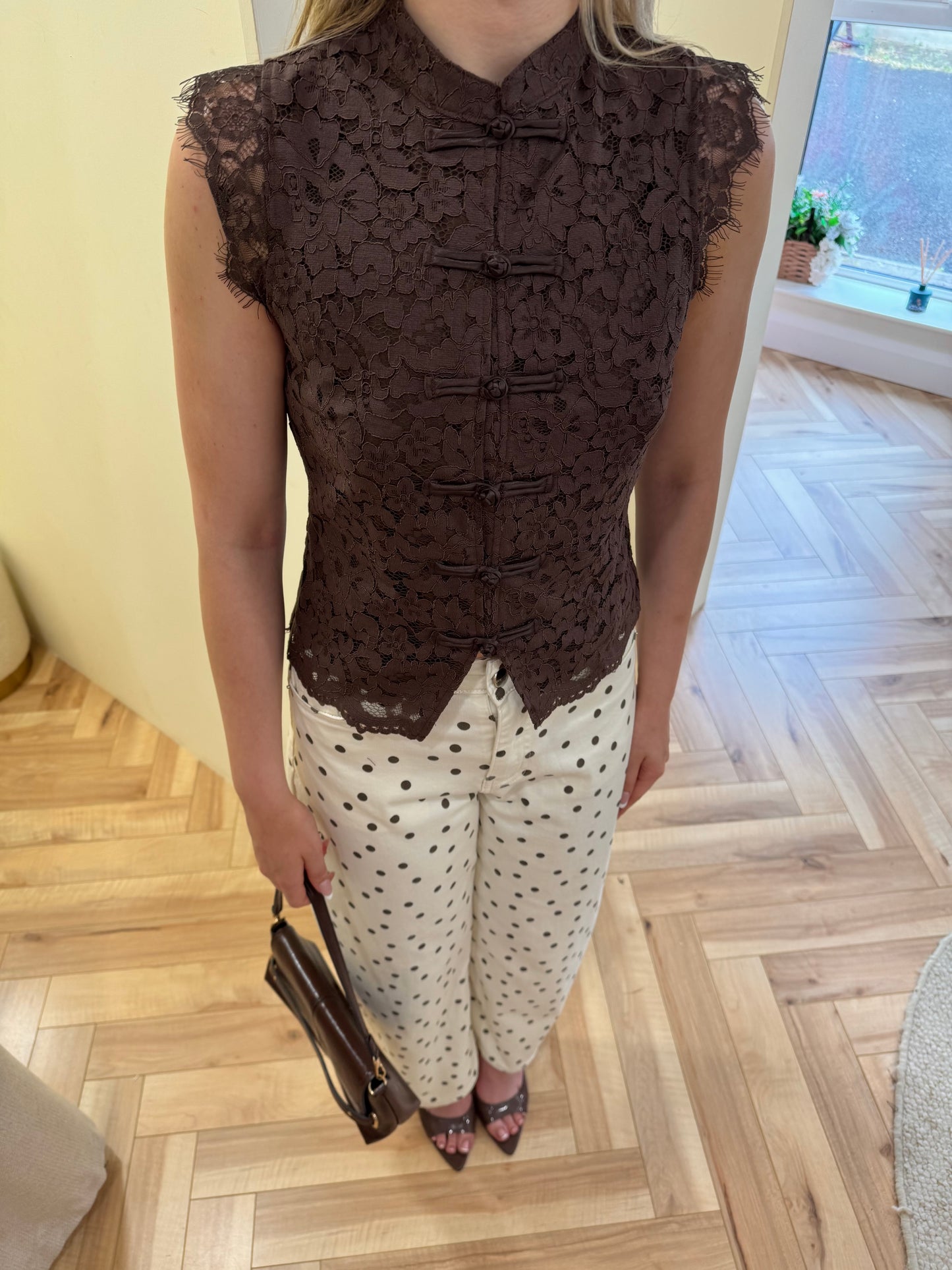 Cole Lace Mandarin Waistcoat in Brown