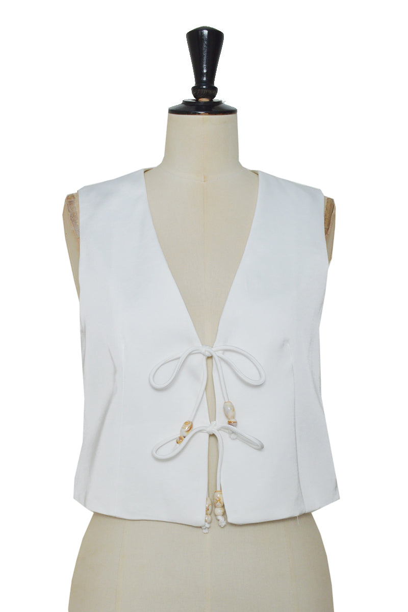 Aimee Satin Tie Front Waistcoat in White