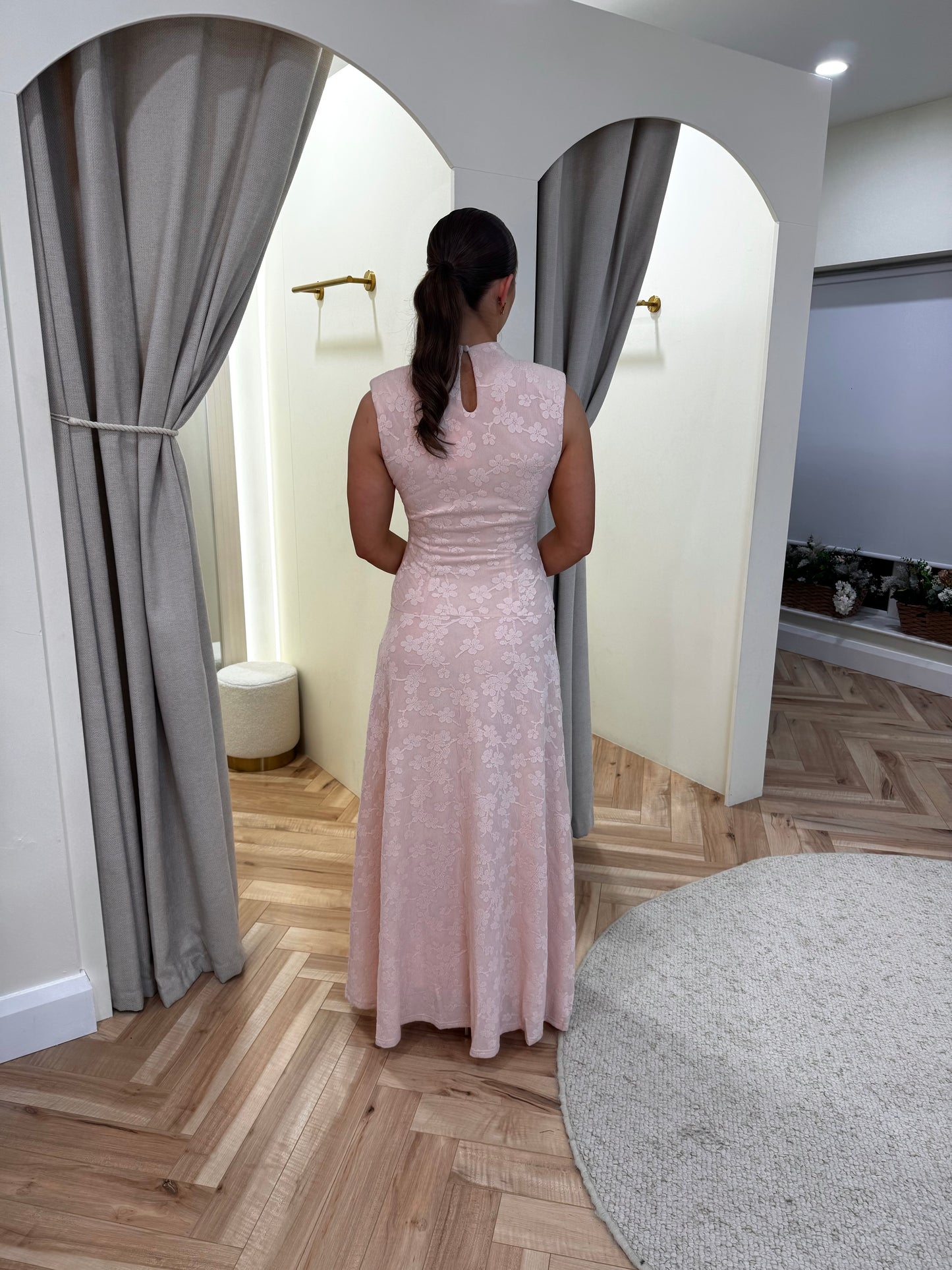 Tyra Drop Hem Floral Maxi Dress In Pastel Pink