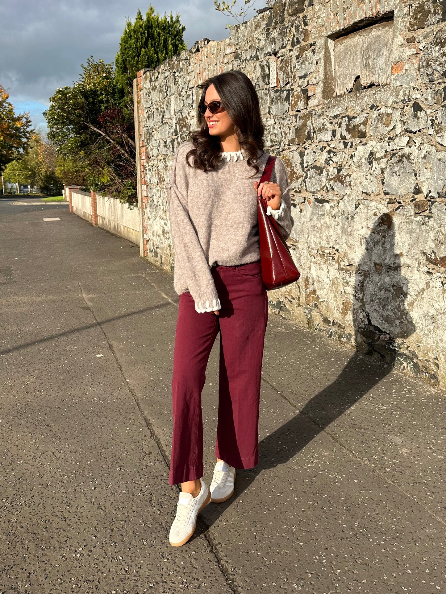 Burgundy Wide Leg Cropped Jeans