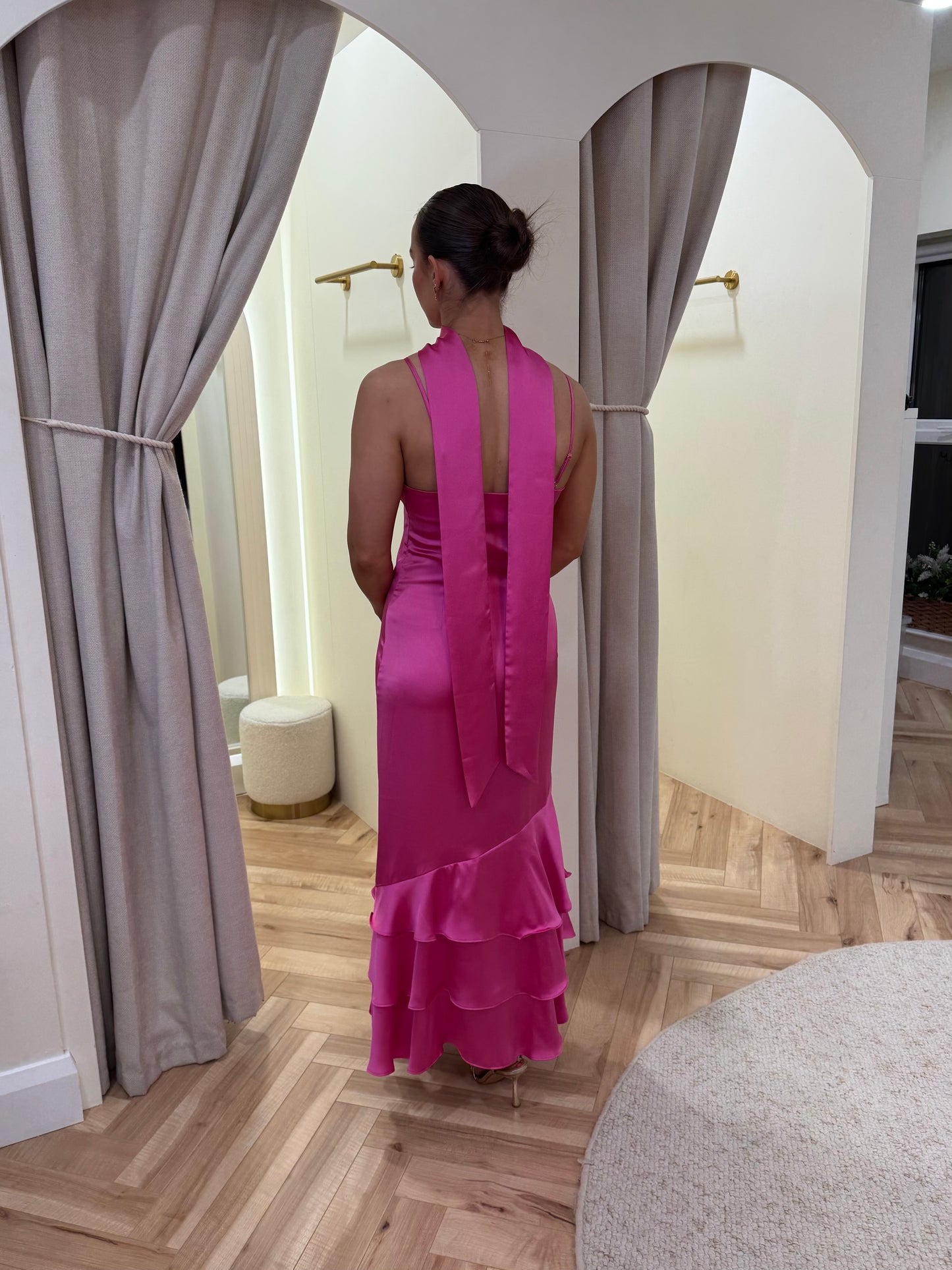 Serita V Neck Tiered Maxi Dress in Fuchsia