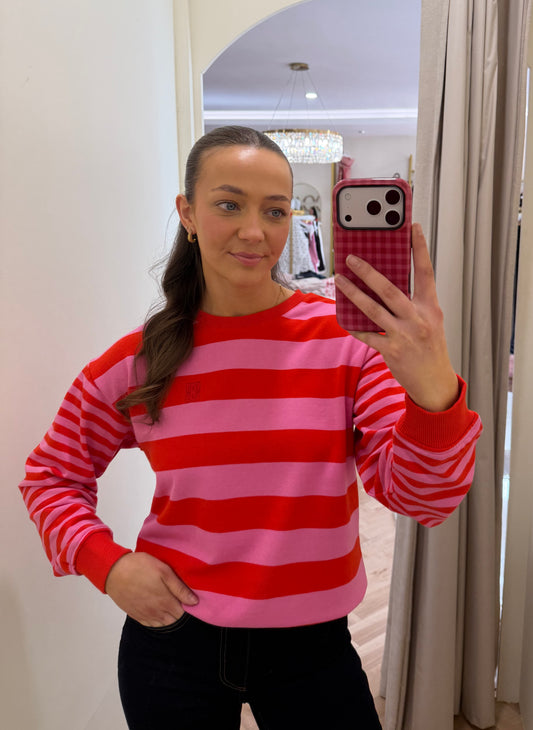 Ihlulani Sweater in Fiery Red & Wild Orchid