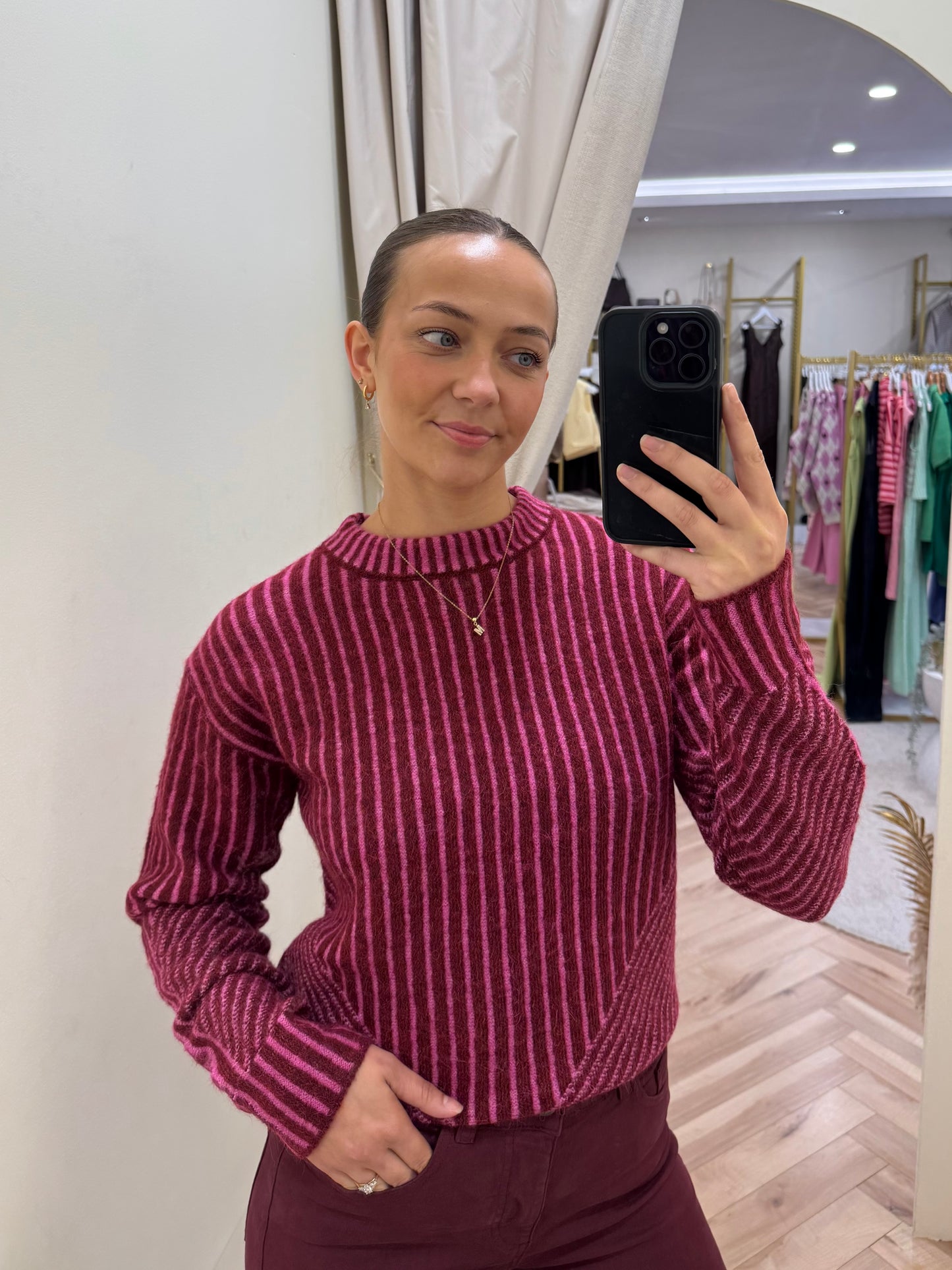 Ihkamara Pullover in Rhododendron Pink Stripe