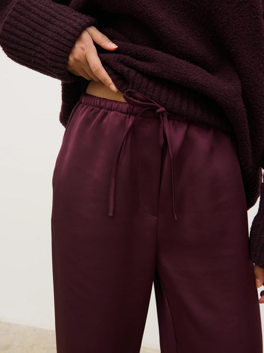 Breya Satin Drawstring Trousers in Fig
