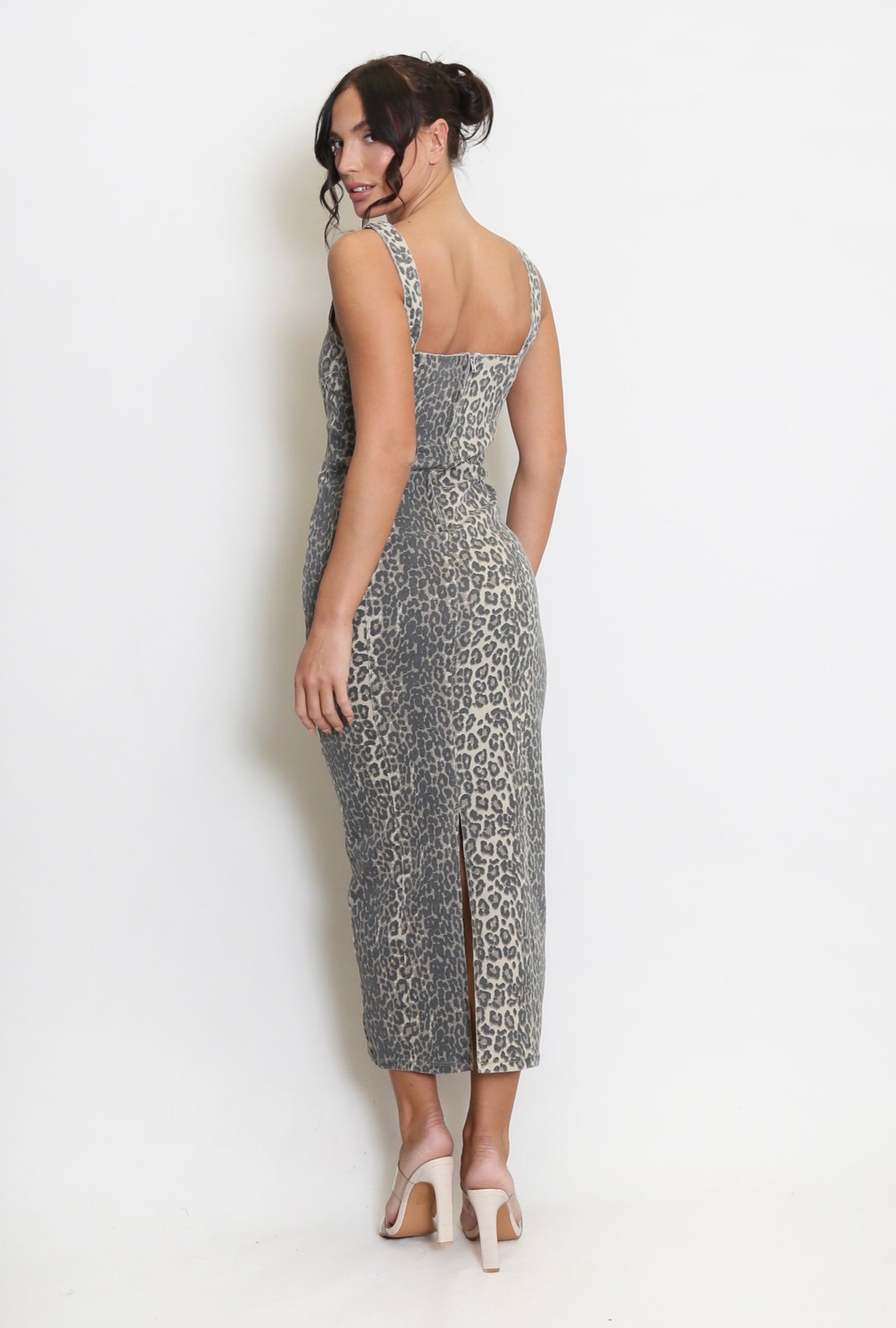 Leopard Print Denim Maxi Dress