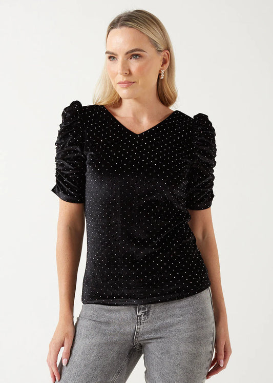 Velvet Diamanté Top in Black