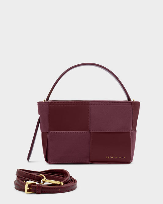 Taya Hand Woven Suedette Top Handle Bag in Cherry