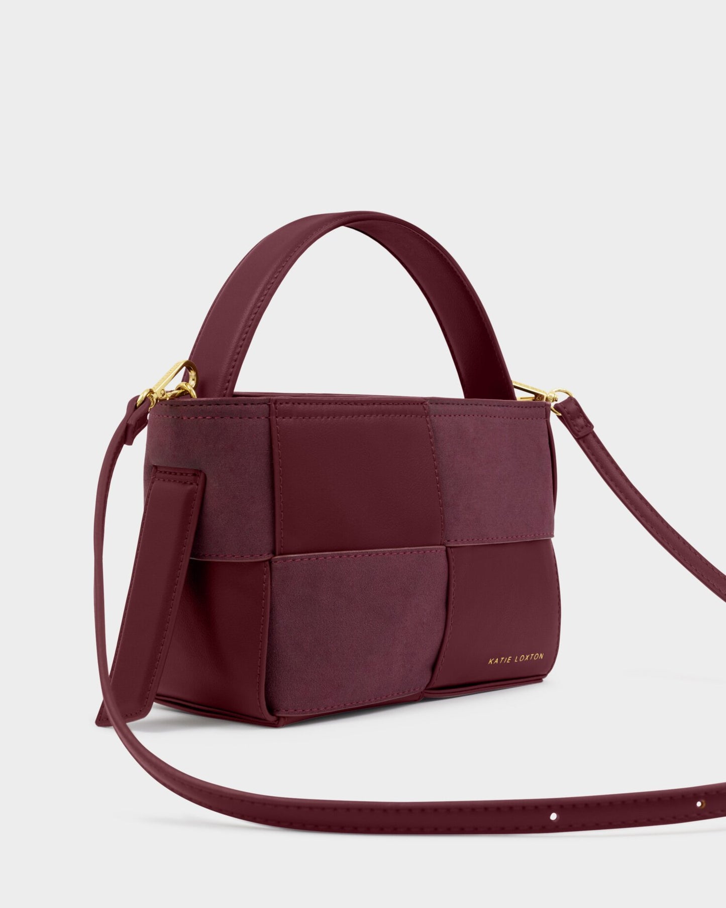 Taya Hand Woven Suedette Top Handle Bag in Cherry