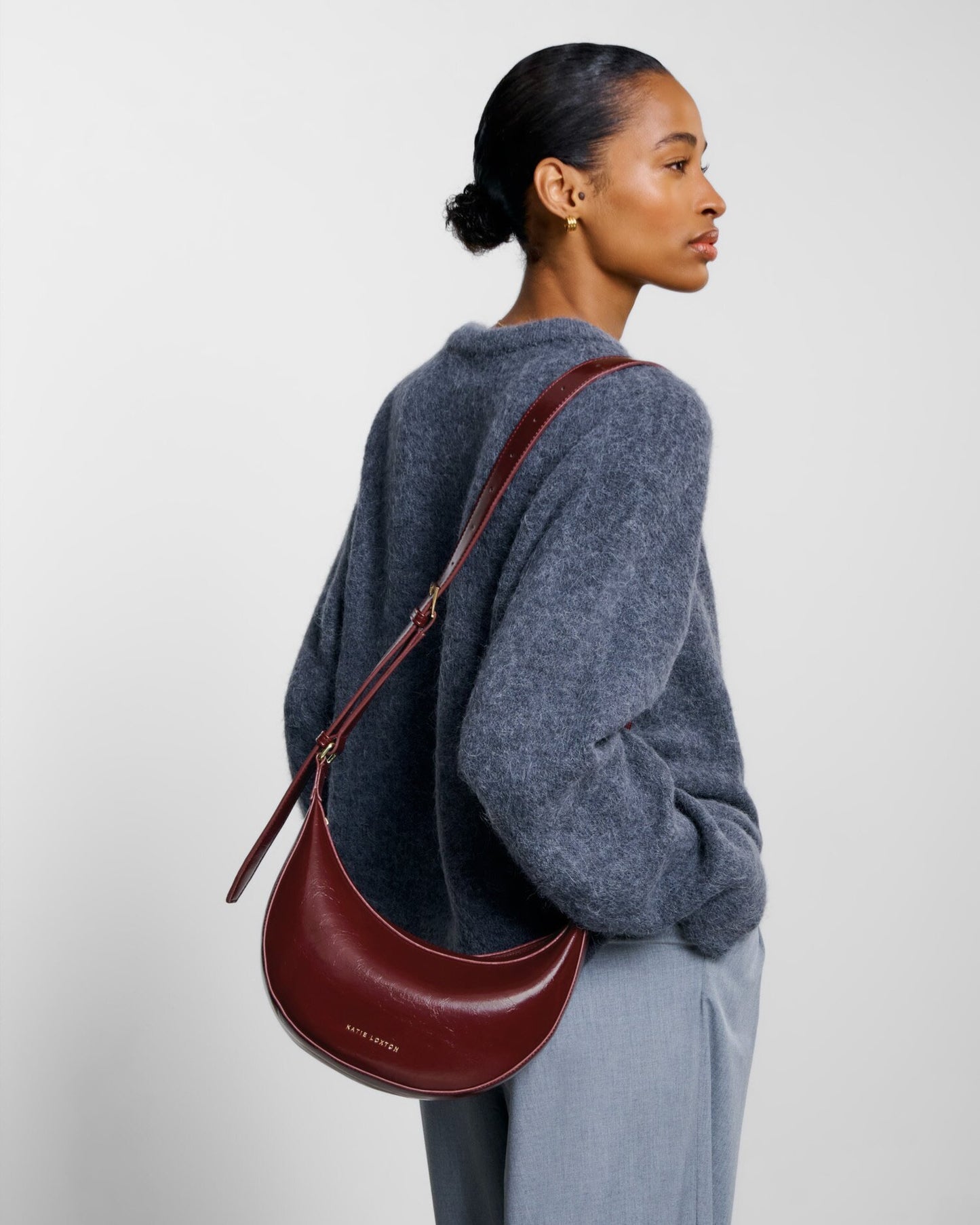Amina Patent Crackle Sling Bag in Cherry