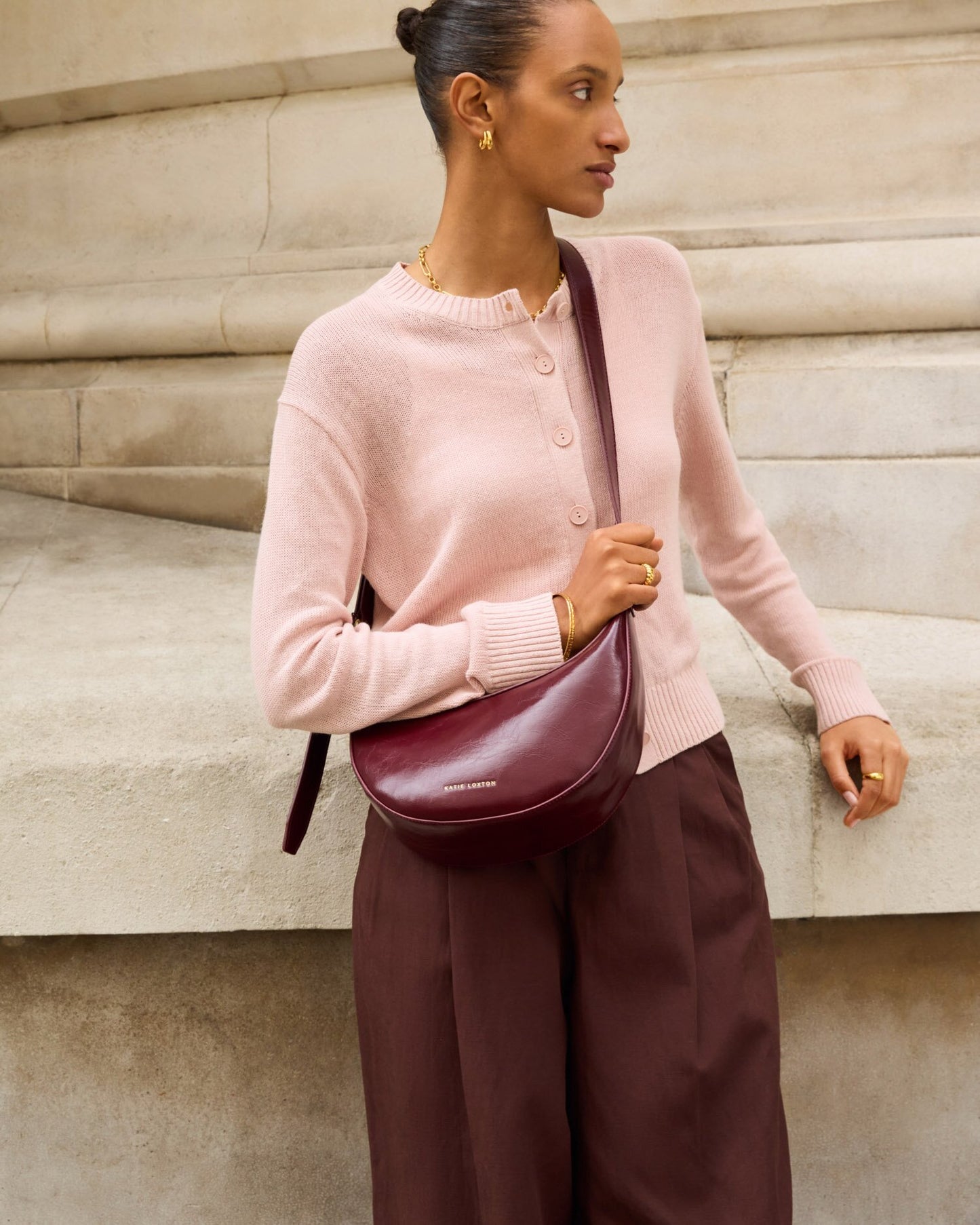 Amina Patent Crackle Sling Bag in Cherry