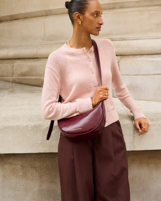 Amina Patent Crackle Sling Bag in Cherry