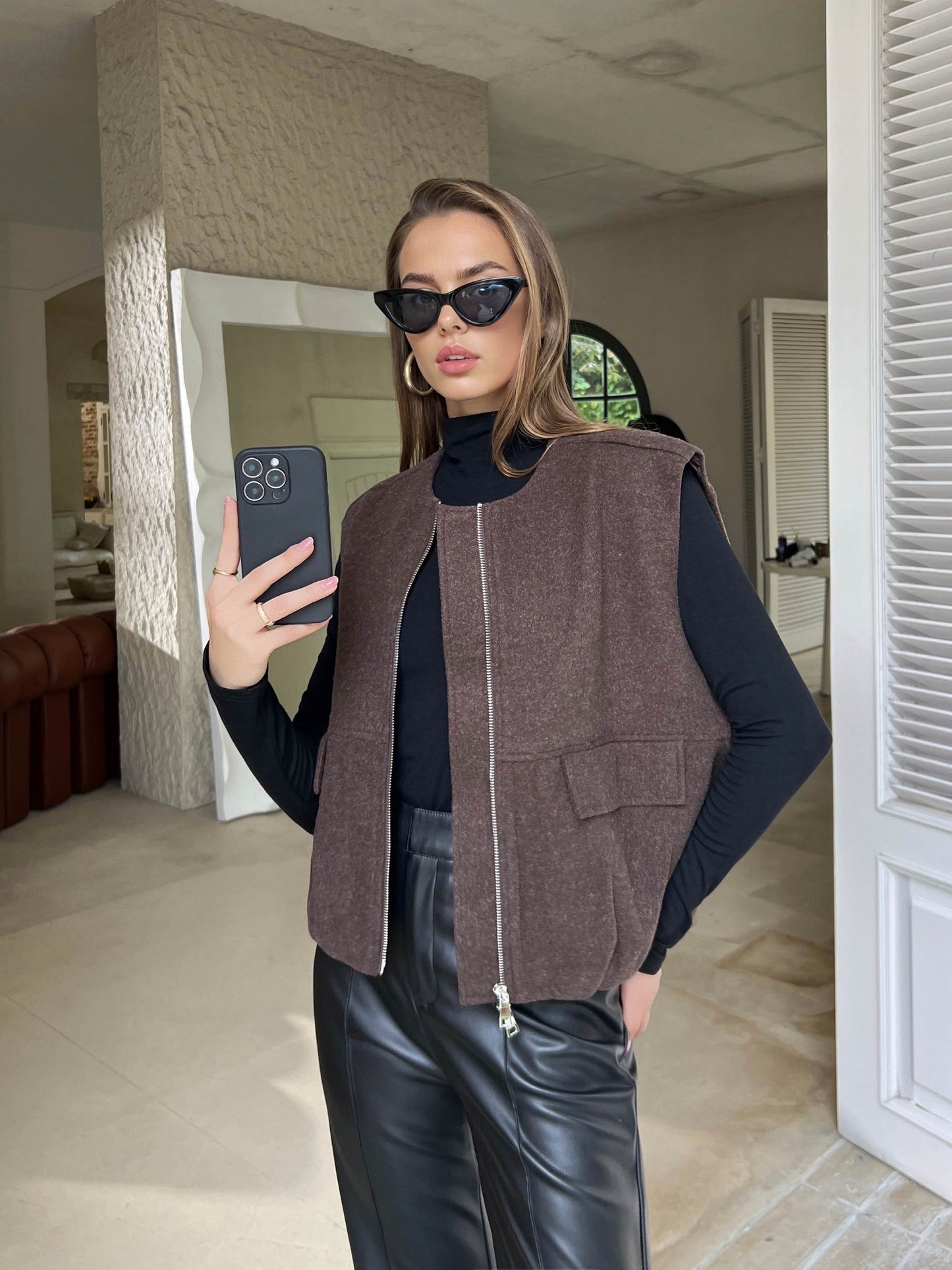 Jayla Sleeveless Jacket on Brown