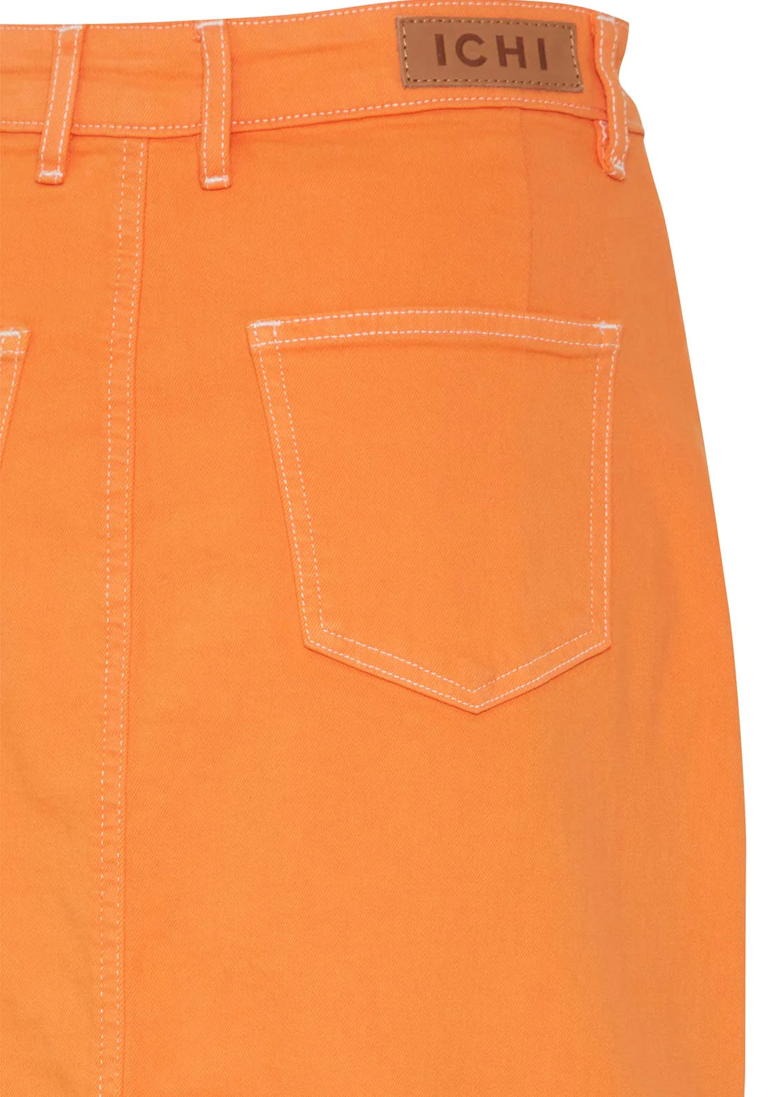 Ichi Ihcenny Denim Midi Skirt in Persimmon Orange