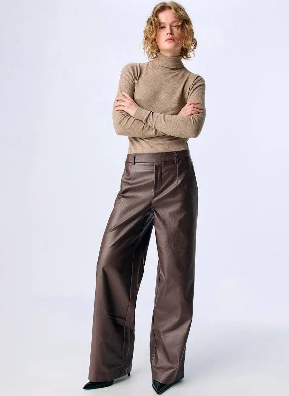 Melba Lisa Wide Coated Trousers in Brown