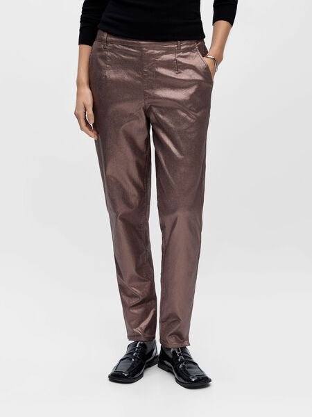 Objelle Lisa Coated Trousers in Rose Gold
