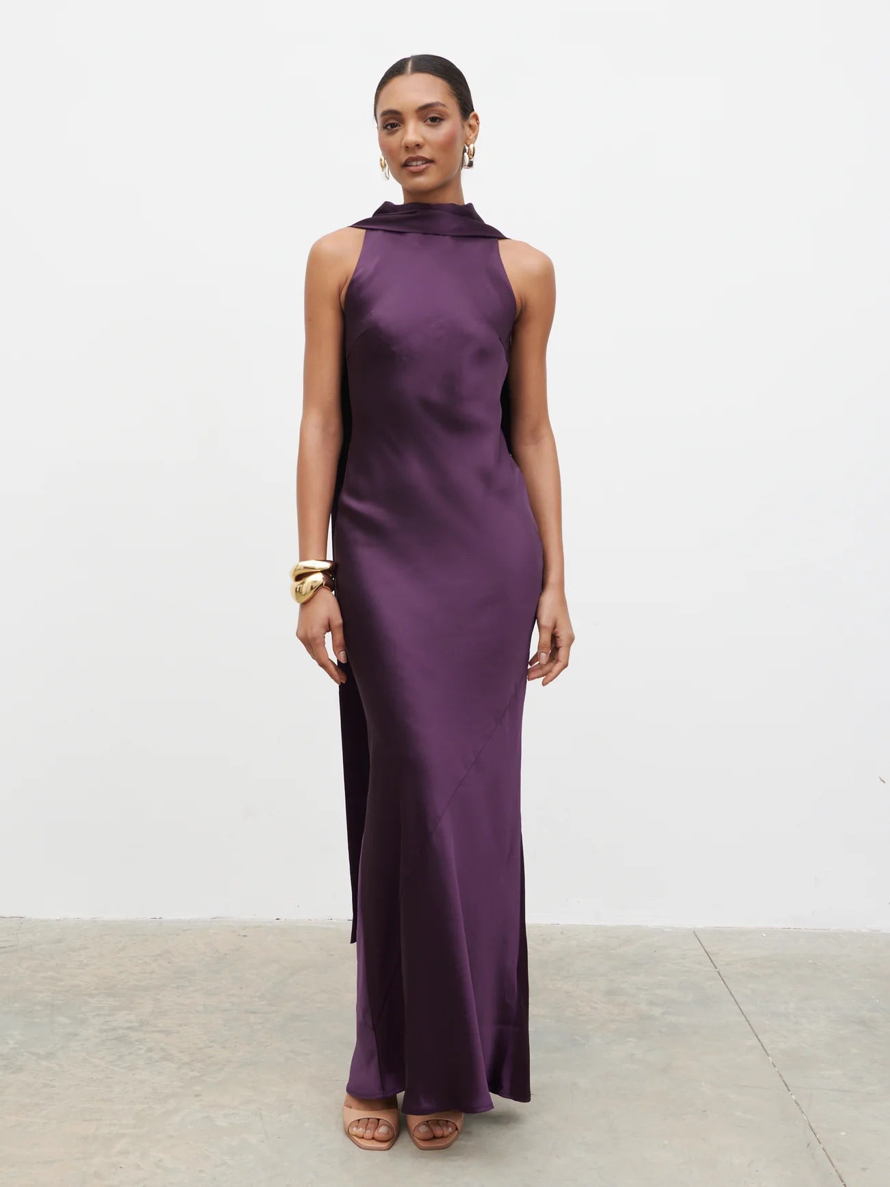 Lethe Drape Scarf Maxi Dress in Dark Grape