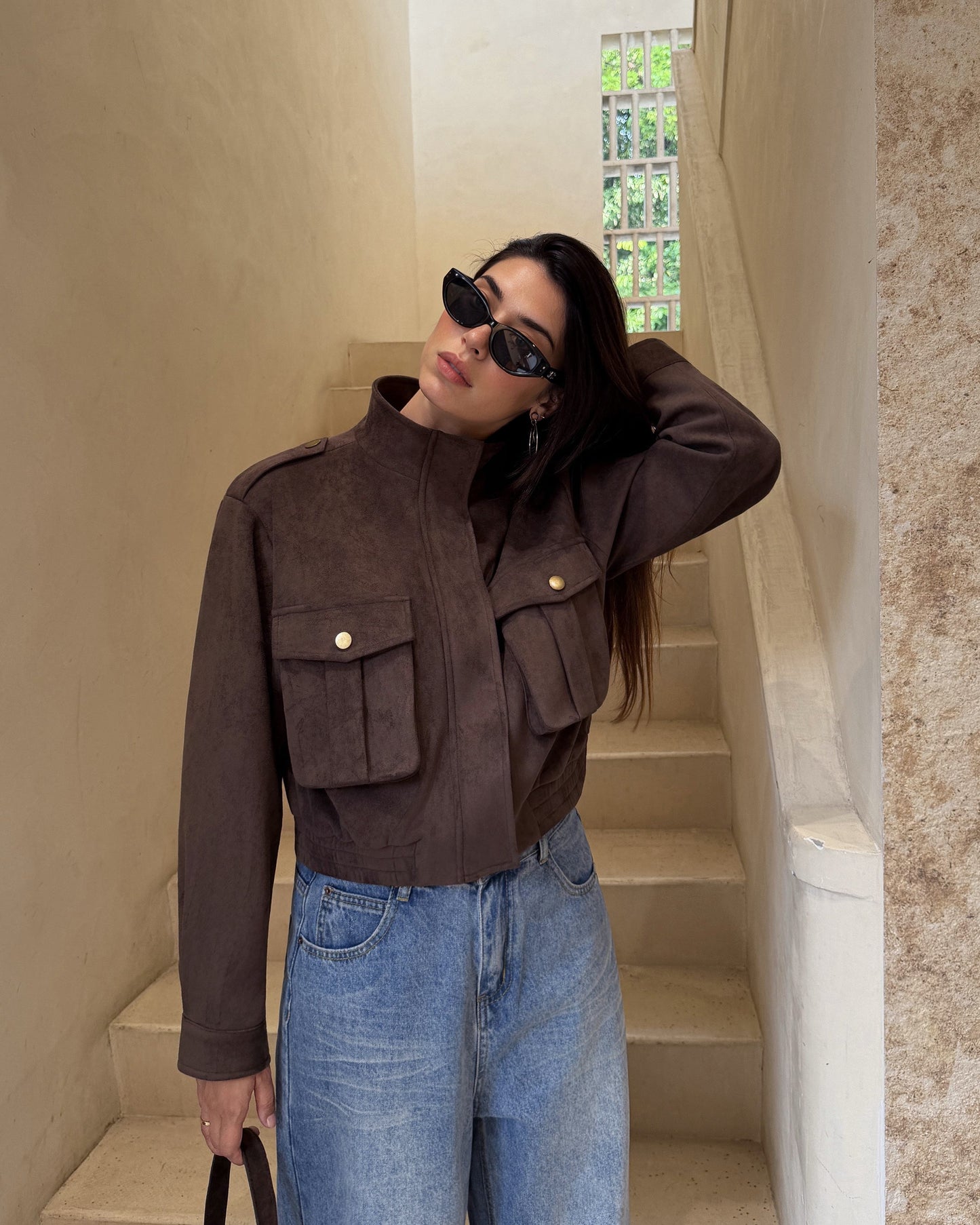 Toni Faux Suede Jacket in Brown