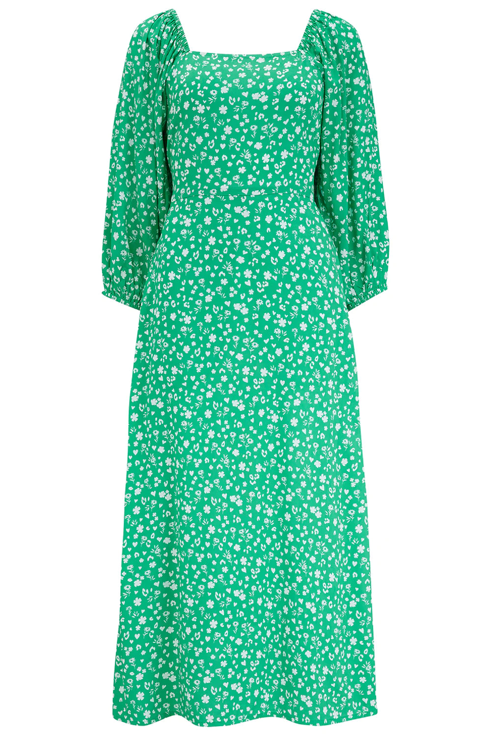 Sugarhill Brighton Catherine Shirred Midi Dress - Green, Scatter Print