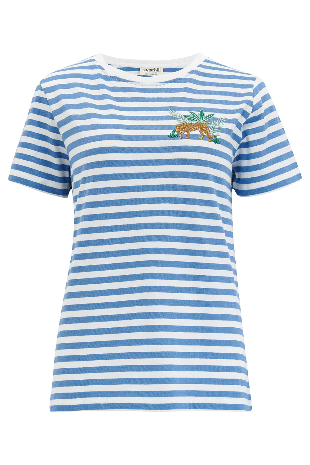 Sugarhill Brighton Maggie T-shirt - Blue/White, Tiger Embroidery
