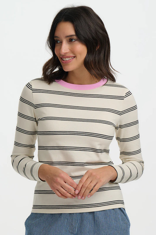 Josie Jersey Top - Off White/Black