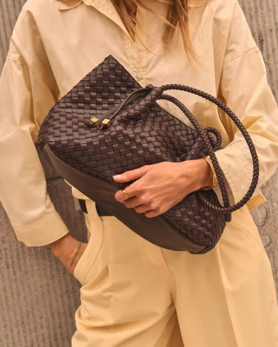 Nova Hand Woven Small Shoulder Tote in Chocolate