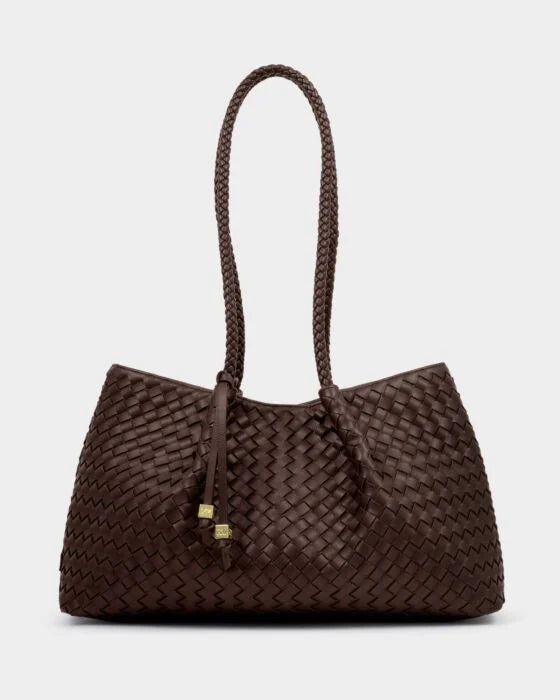 Nova Hand Woven Small Shoulder Tote in Chocolate
