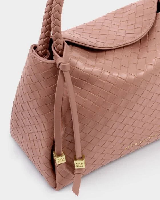 Nova Woven Texture Top Handle Bag in Pink Clay