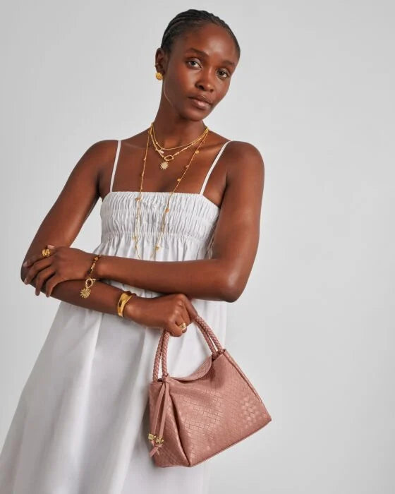 Nova Woven Texture Top Handle Bag in Pink Clay