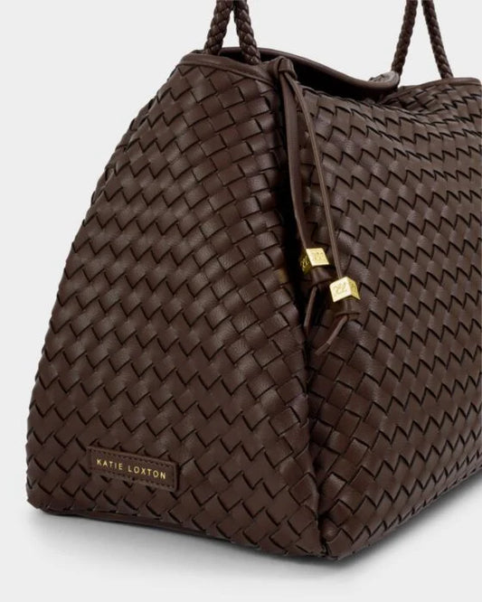 Nova Hand Woven Large Shoulder Bag in Chocolate