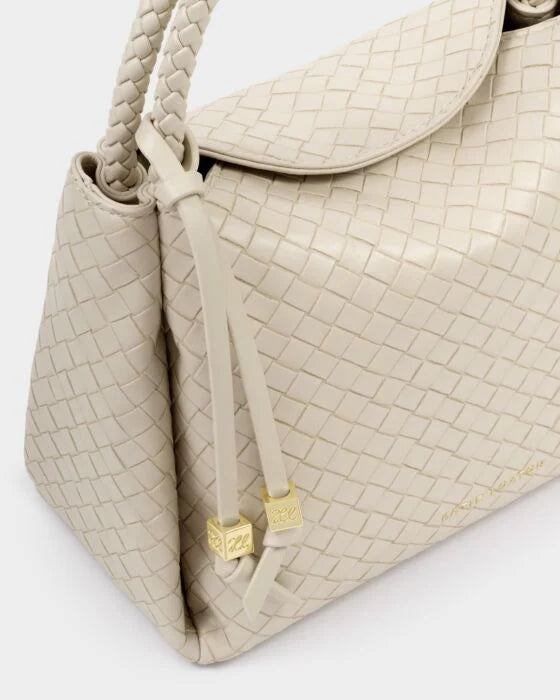Nova Woven Texture Top Handle Bag in Off White