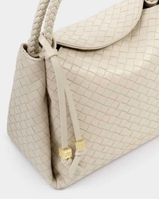 Nova Woven Texture Top Handle Bag in Off White