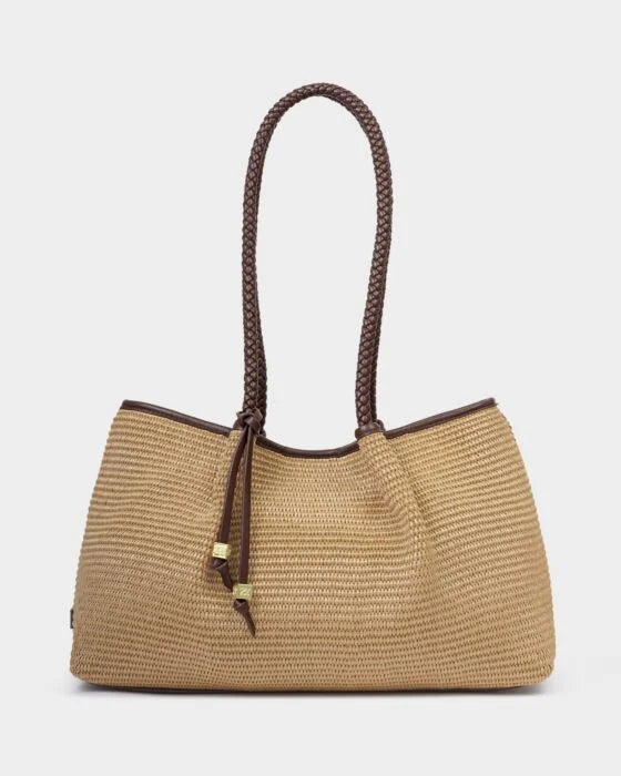 Nova Raffia Small Shoulder Tote in Chocolate
